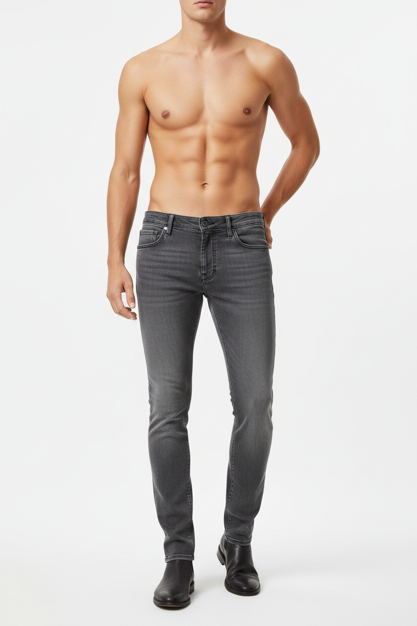 Slim Fit Grey Denim Jeans - Model Shot