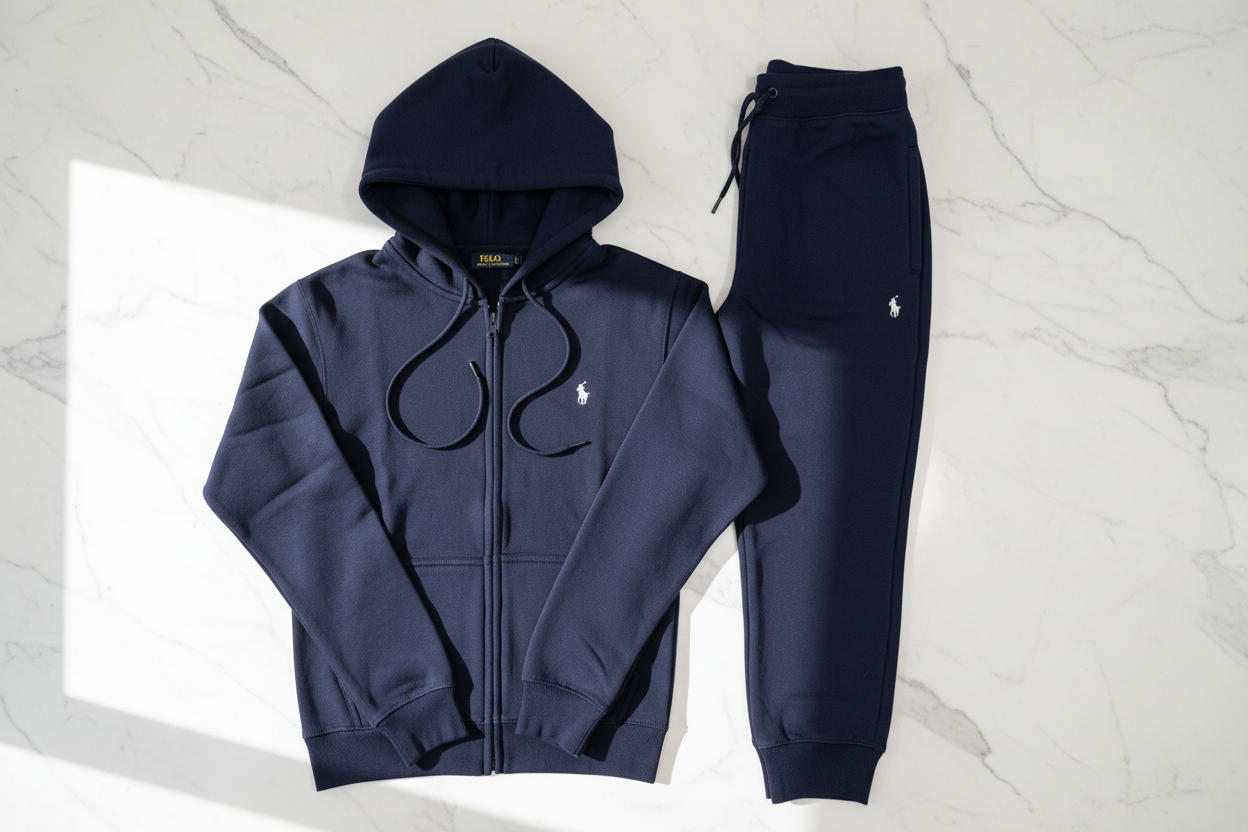 Navy Tracksuit Flat Lay